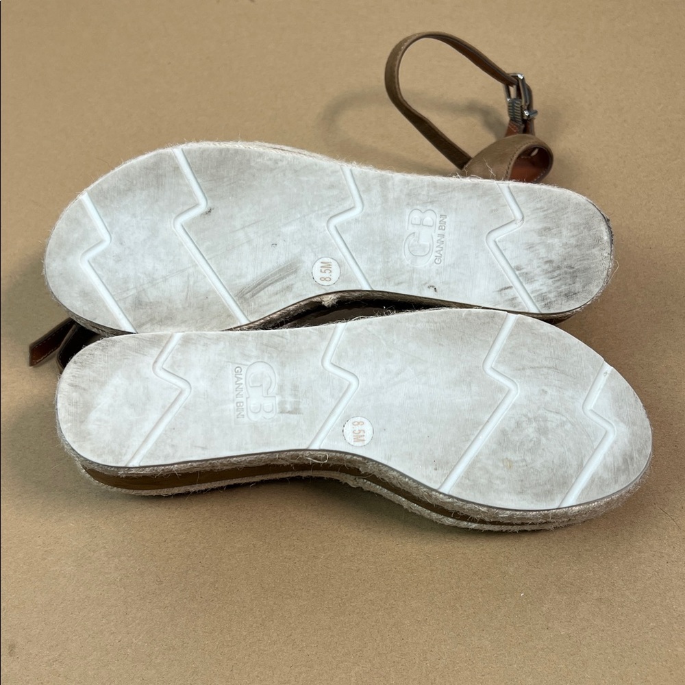 Gianni Bini espadrille brown leather ankle strap open toe platform sandals 8.5 - Picture 6 of 9